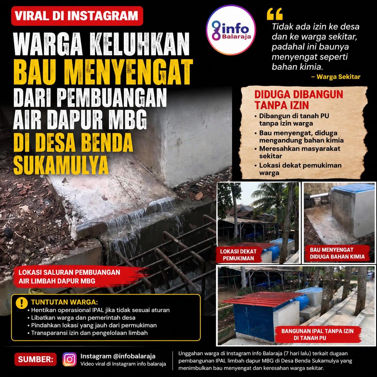 Diduga Bangun IPAL di Tanah PU Tanpa Izin, Warga Keluhkan Bau Menyengat dari Dapur MBG di Desa Benda Sukamulya