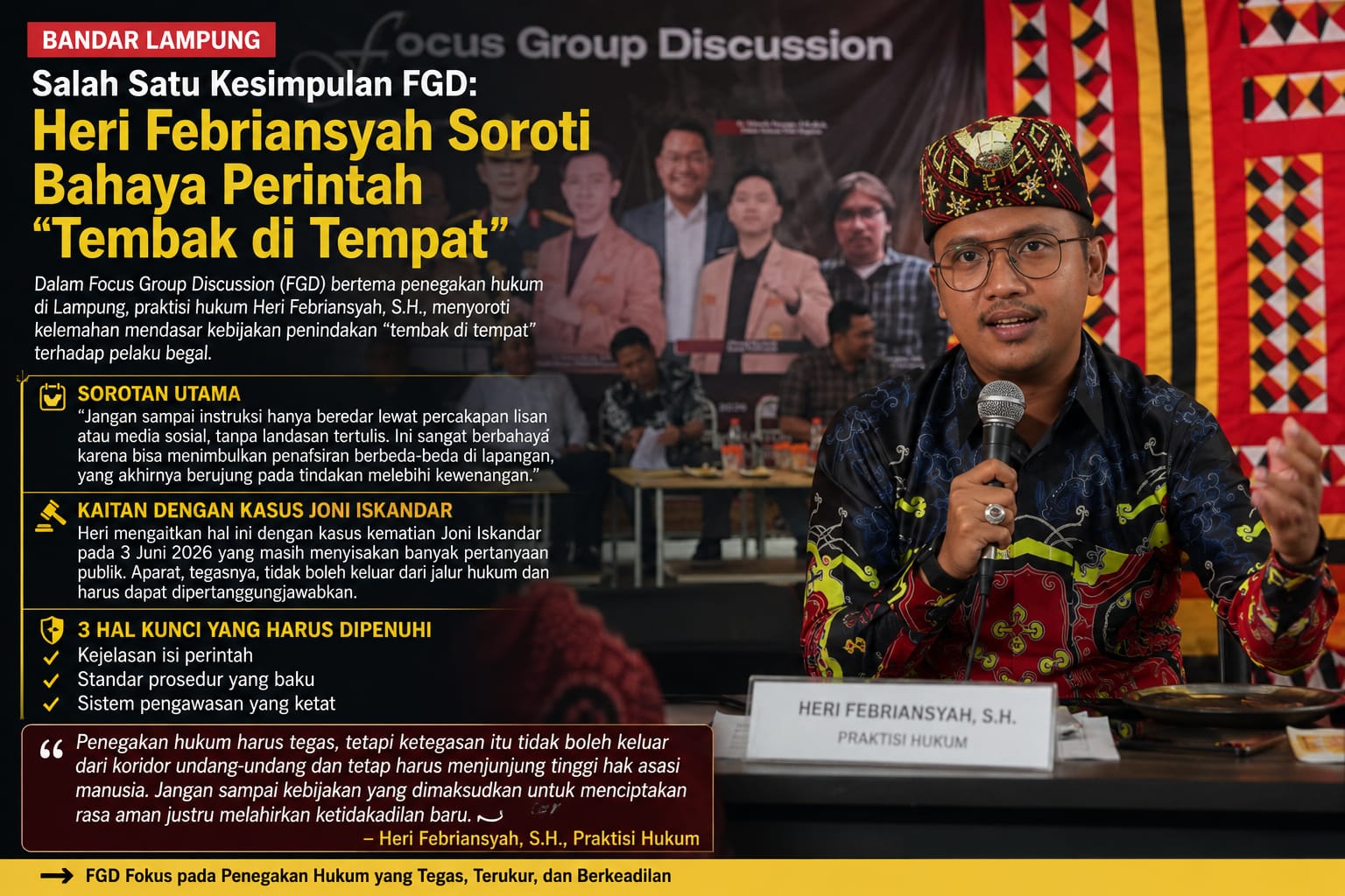 Kebijakan “Tembak di Tempat” Disorot, Narkoba dan Kemiskinan Dinilai Akar Kriminalitas di Lampung