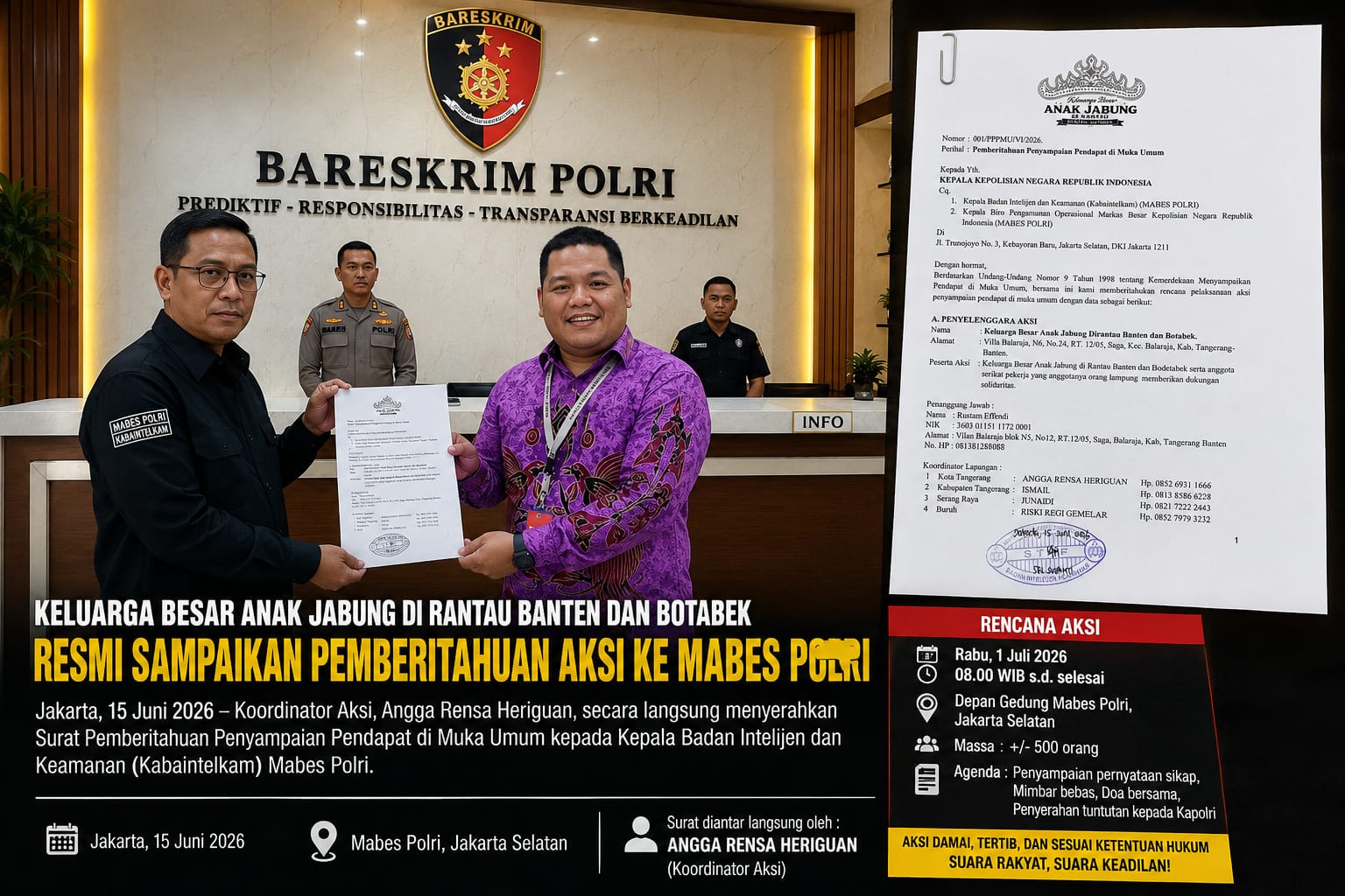 Keluarga Besar Anak Jabung Sampaikan Pemberitahuan Aksi ke Mabes Polri, Tuntut Keadilan atas Kematian Joni Iskandar
