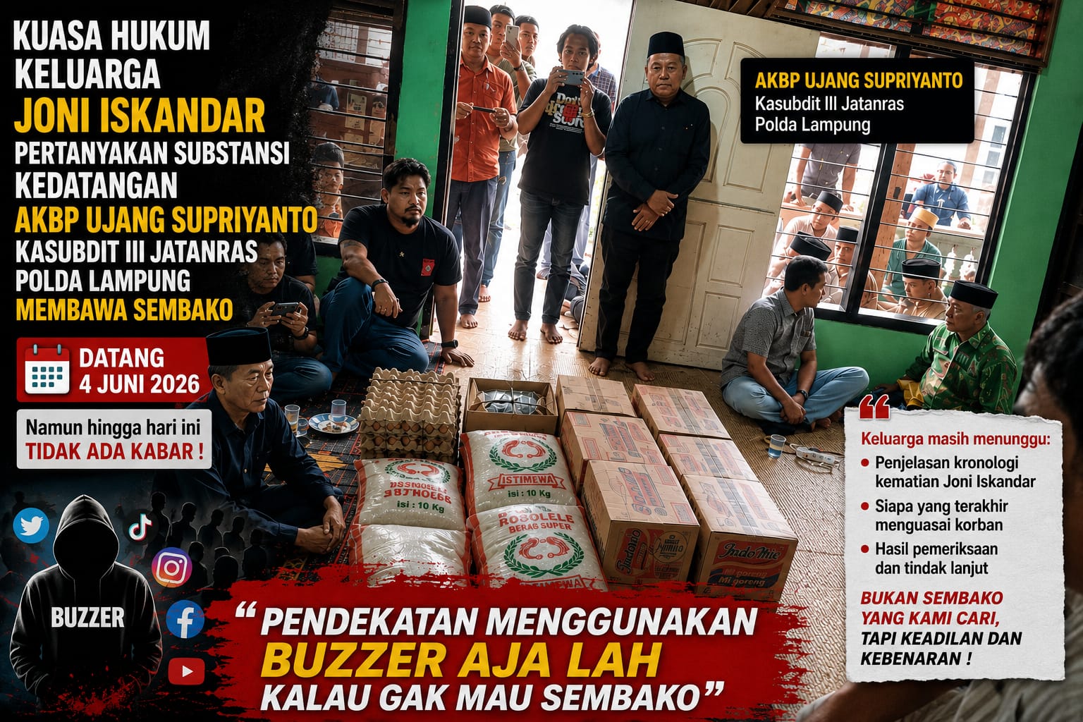 Kuasa Hukum Keluarga Joni Iskandar Pertanyakan Hasil Kunjungan Kasubdit lll Jatanras Polda Lampung