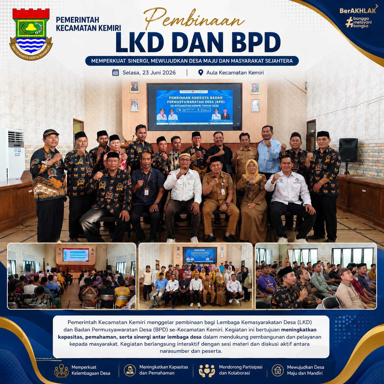 Pemerintah Kecamatan Kemiri Perkuat Peran Desa, Pembinaan LKD dan BPD Disambut Antusias Peserta