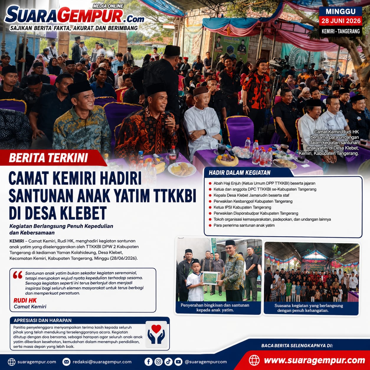 Camat Kemiri Hadiri Santunan Anak Yatim TTKKBI di Desa Klebet, Wujudkan Kepedulian dan Kebersamaan
