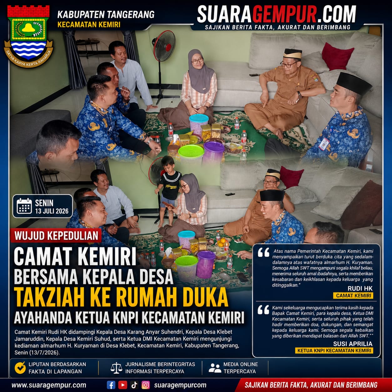 Wujud Kepedulian, Camat Kemiri Bersama Kepala Desa Takziah ke Rumah Duka Ayahanda Ketua KNPI Kecamatan Kemiri