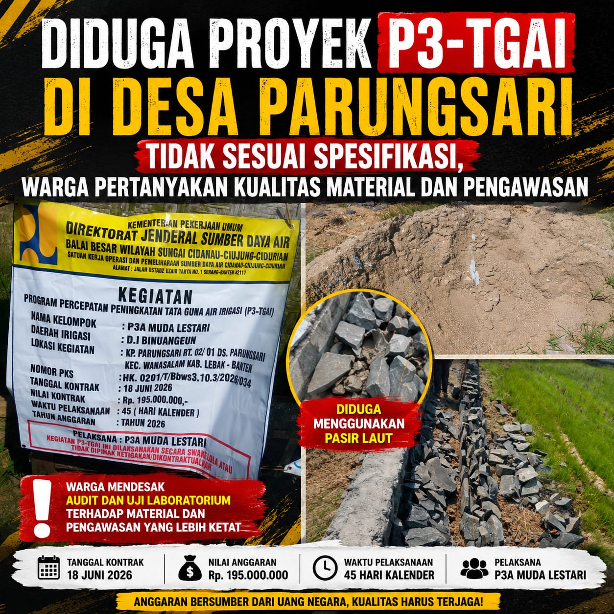 Diduga Proyek P3-TGAI di Desa Parungsari Tidak Sesuai Spesifikasi, Warga Pertanyakan Kualitas Material dan Pengawasan