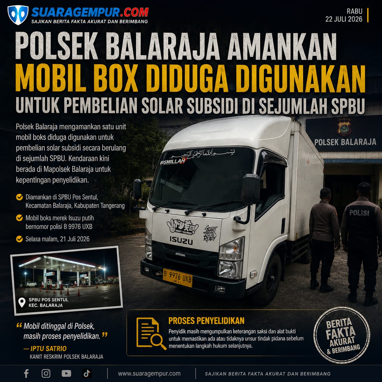 Polsek Balaraja Berhasil Amankan Mobil Box Diduga Digunakan untuk Pembelian Solar Subsidi di Sejumlah SPBU