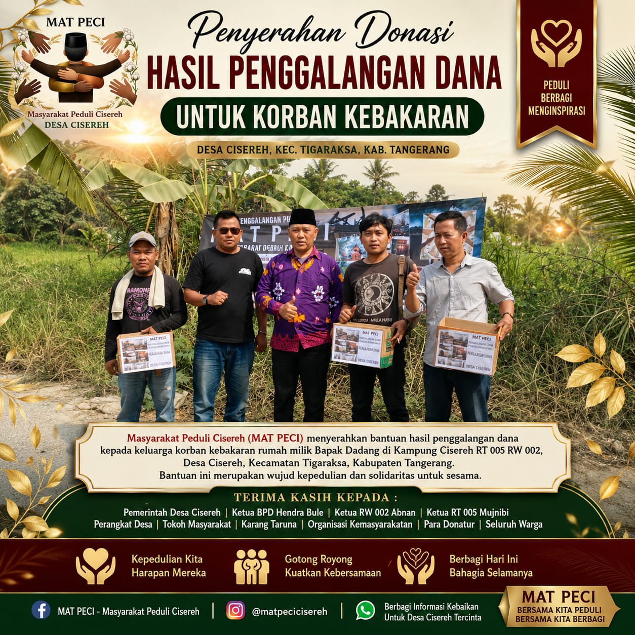 MAT PECI Serahkan Donasi Hasil Penggalangan Dana kepada Korban Kebakaran di Desa Cisereh, Wujud Kepedulian Nyata untuk Sesama