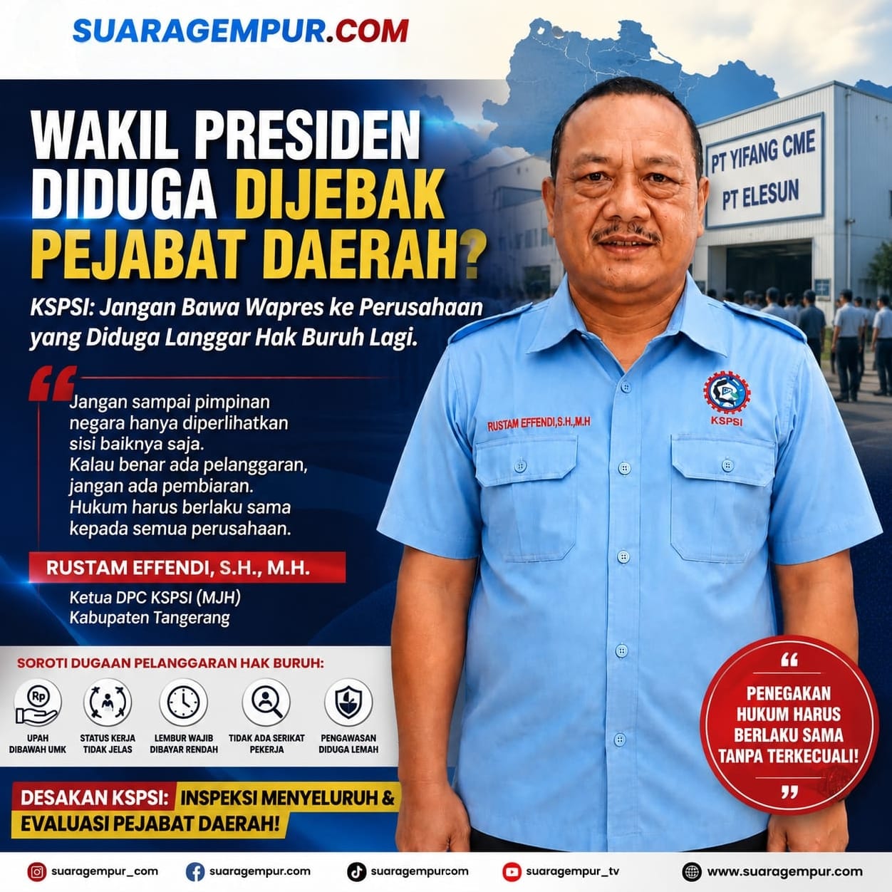 Wakil Presiden Diduga Dijebak Pejabat Daerah, KSPSI: Jangan Bawa Wapres ke Perusahaan yang Diduga Langgar Hak Buruh Lagi.