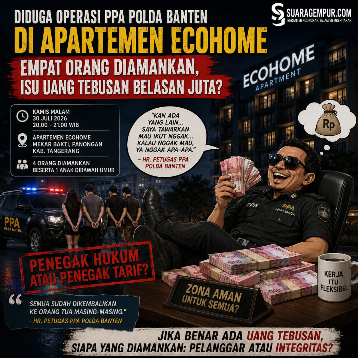 Diduga Empat Orang Diamankan dalam Giat PPA Polda Banten di Apartemen Ecohome, Muncul Isu Uang Tebusan Belasan Juta