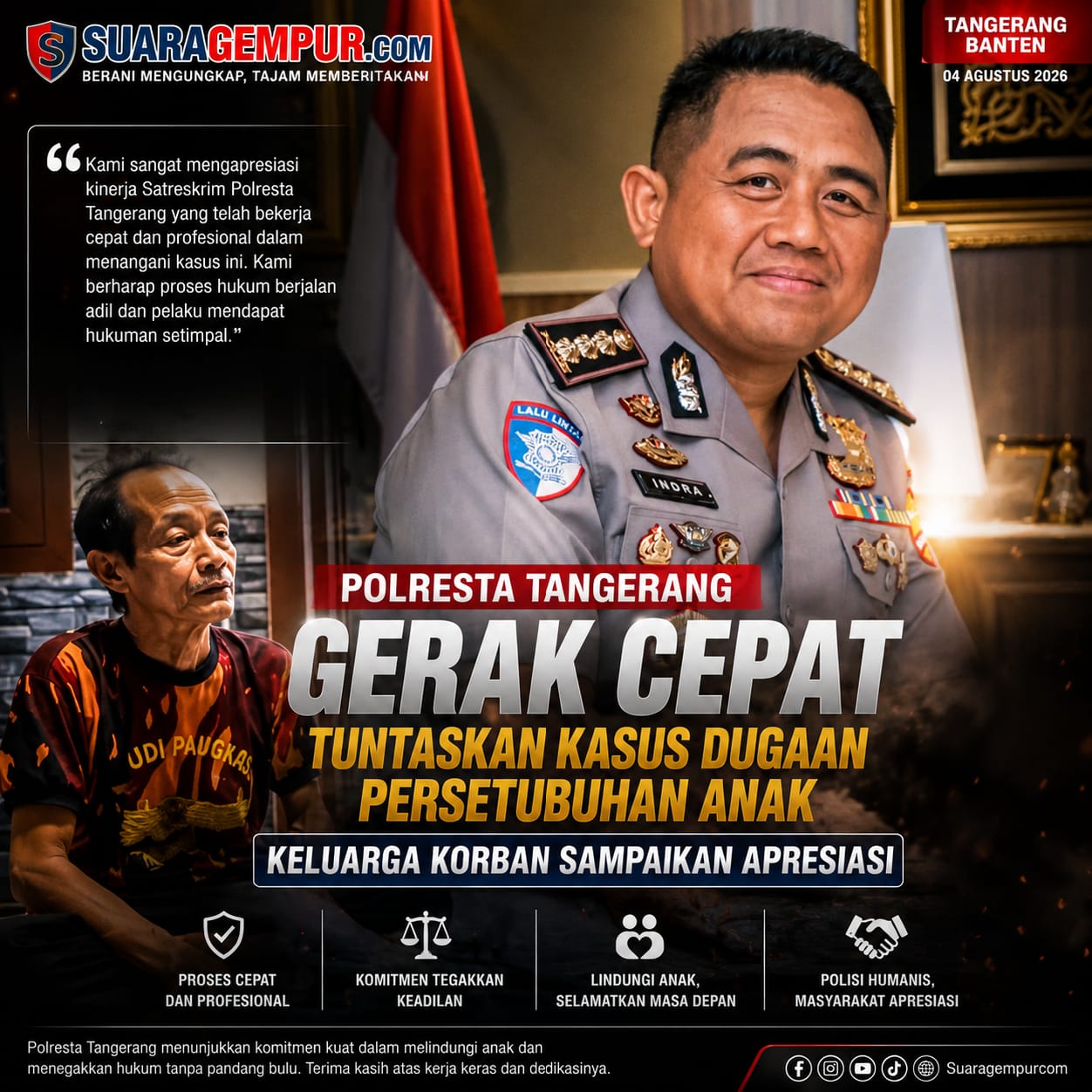 Polresta Tangerang Gerak Cepat Tuntaskan Kasus Dugaan Persetubuhan Anak, Keluarga Korban Sampaikan Apresiasi