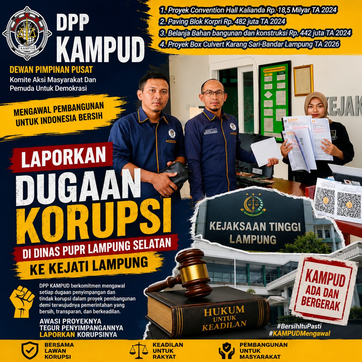 Sejumlah Proyek Dinas PUPR Lampung Selatan Tahun 2024 dan 2026 Dilaporkan DPP KAMPUD ke Kejati Lampung