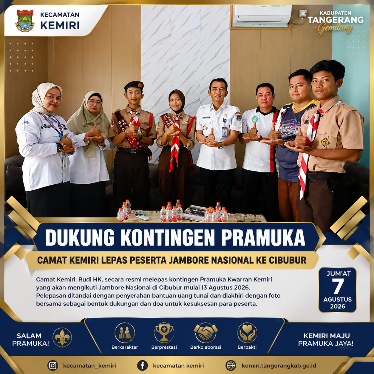Dukung Kontingen Pramuka, Camat Kemiri Lepas Peserta Jambore Nasional ke Cibubur