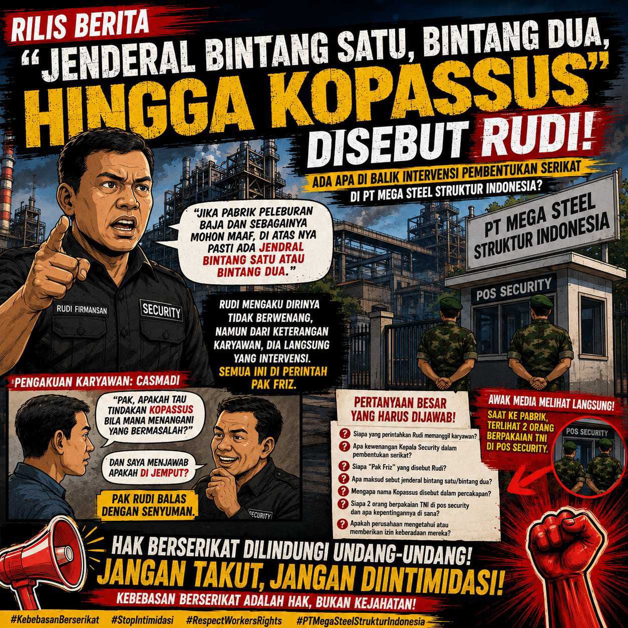“Jenderal Bintang Satu, Bintang Dua hingga Kopassus” Disebut Rudi, Ada Apa di Balik Polemik Serikat Pekerja di PT Mega Steel?