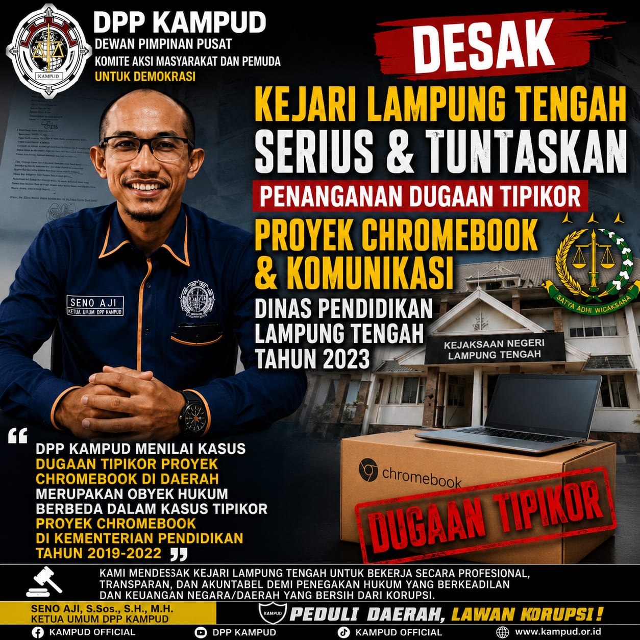 Dugaan Korupsi Proyek Chromebook Lampung Tengah, KAMPUD Desak Kejari Usut Tuntas