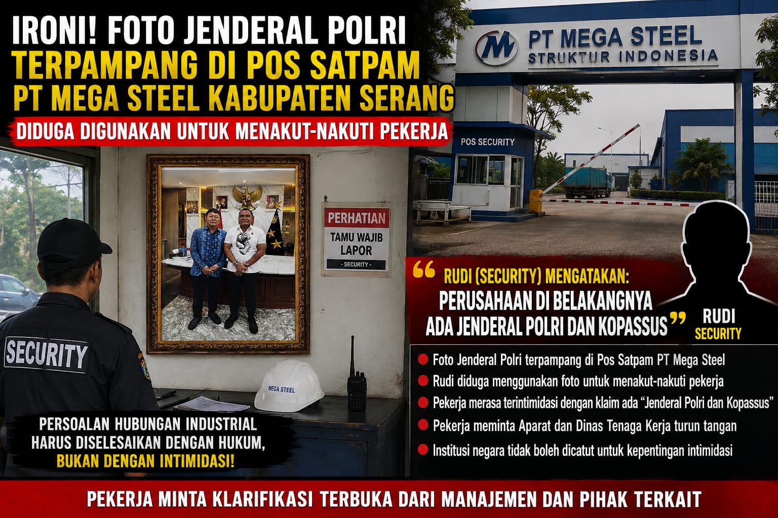 Foto Jenderal di Pos Satpam PT Mega Steel Dipersoalkan, Pekerja Dugaan Ada Upaya Intimidasi