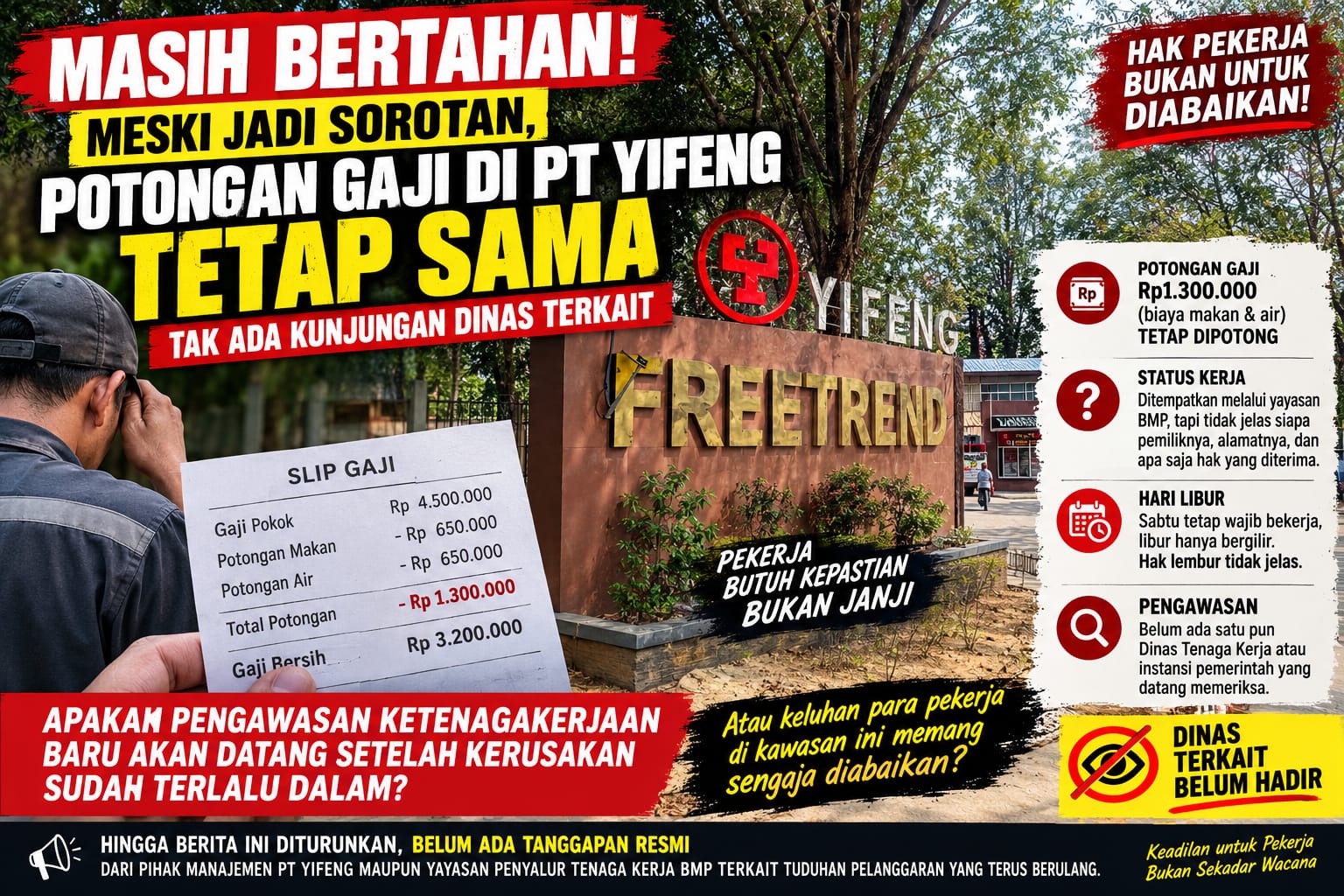 Masih Bertahan! Meski Jadi Sorotan, Potongan Gaji di PT Yifeng Tetap Sama, Tak Ada Kunjungan Dinas Terkait