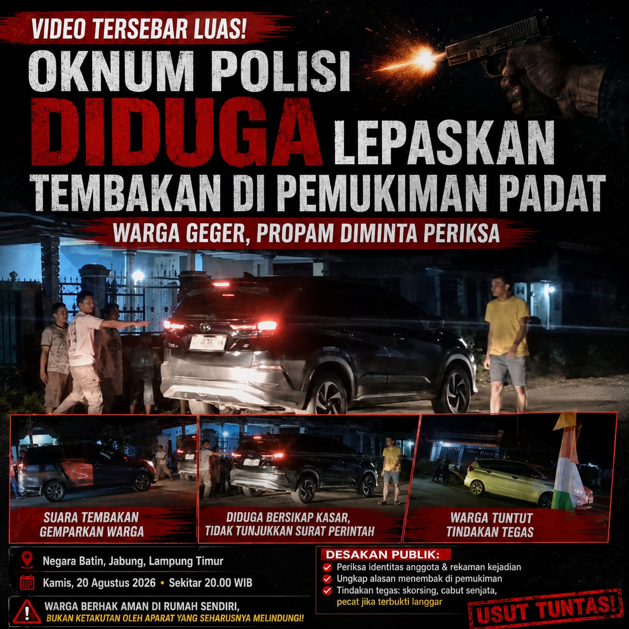 Video Tersebar Luas! Oknum Polisi Diduga Lepaskan Tembakan di Tengah Pemukiman Padat Warga, Warga Geger dan Tuntut Tindakan Tegas