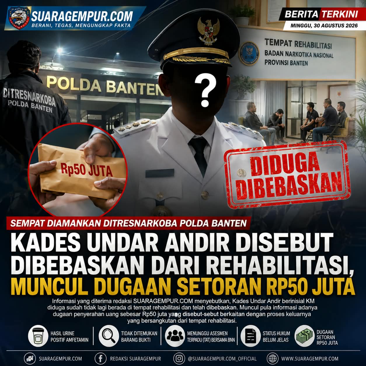 Sempat Diamankan Ditresnarkoba Polda Banten, Kades Undar Andir Disebut Keluar dari Rehabilitasi, Muncul Dugaan Setoran Rp50 Juta