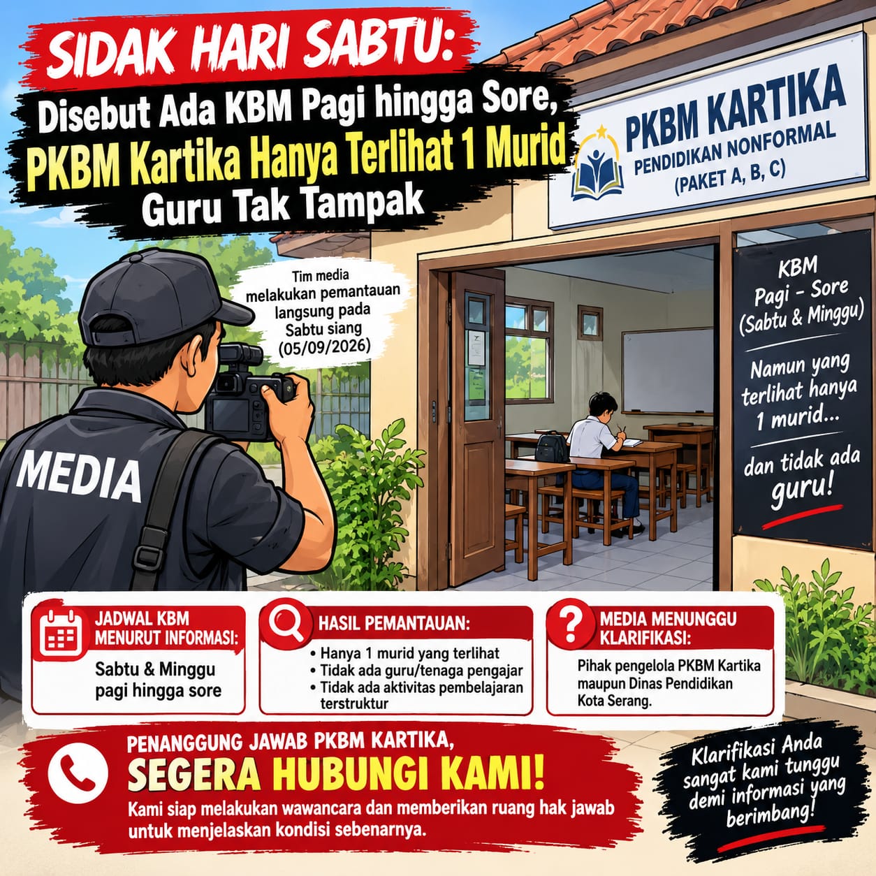 SIDAK SABTU SIANG: Disebut Ada KBM Pagi hingga Sore, PKBM Kartika Hanya Terlihat 1 Murid, Guru Tak Tampak