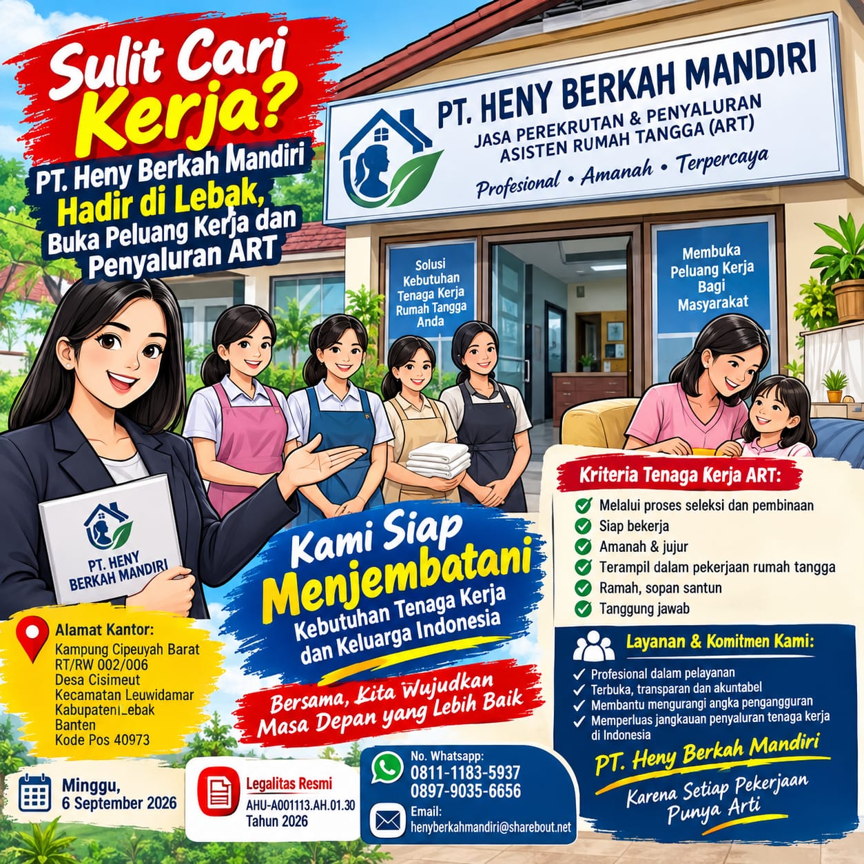 Sulit Cari Kerja? PT Heny Berkah Mandiri Hadir di Lebak, Buka Peluang Kerja dan Penyaluran ART