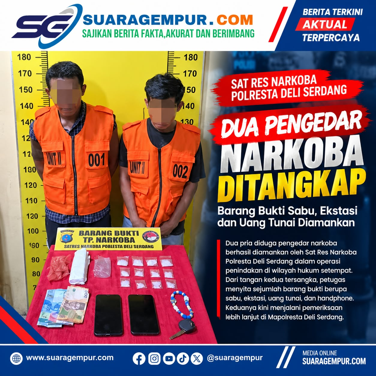 Polresta Deli Serdang Tangkap Dua Terduga Pengedar Sabu di Pantai Labu, 31,60 Gram Diamankan