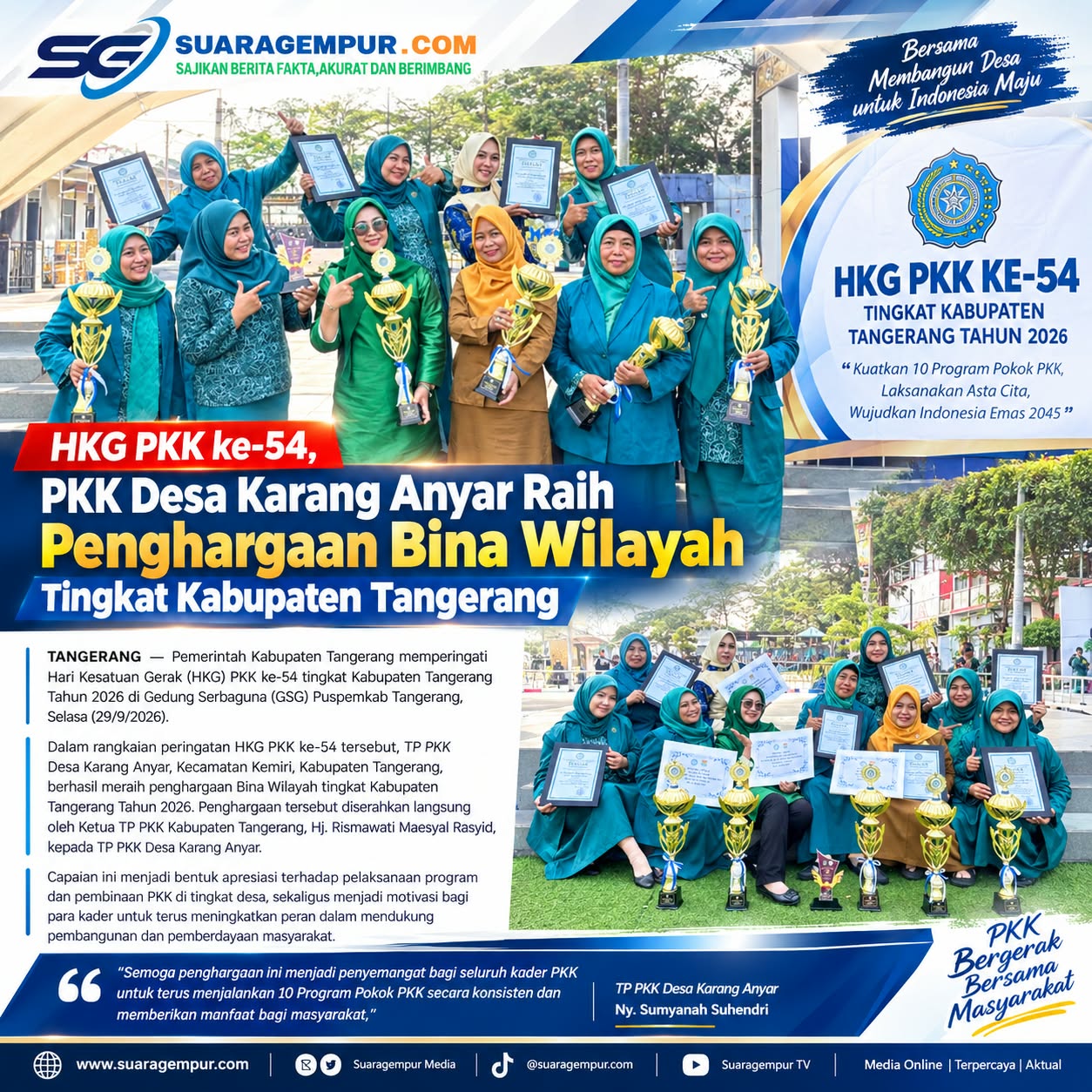 HKG PKK ke-54, PKK Desa Karang Anyar Raih Penghargaan Bina Wilayah Tingkat Kabupaten Tangerang