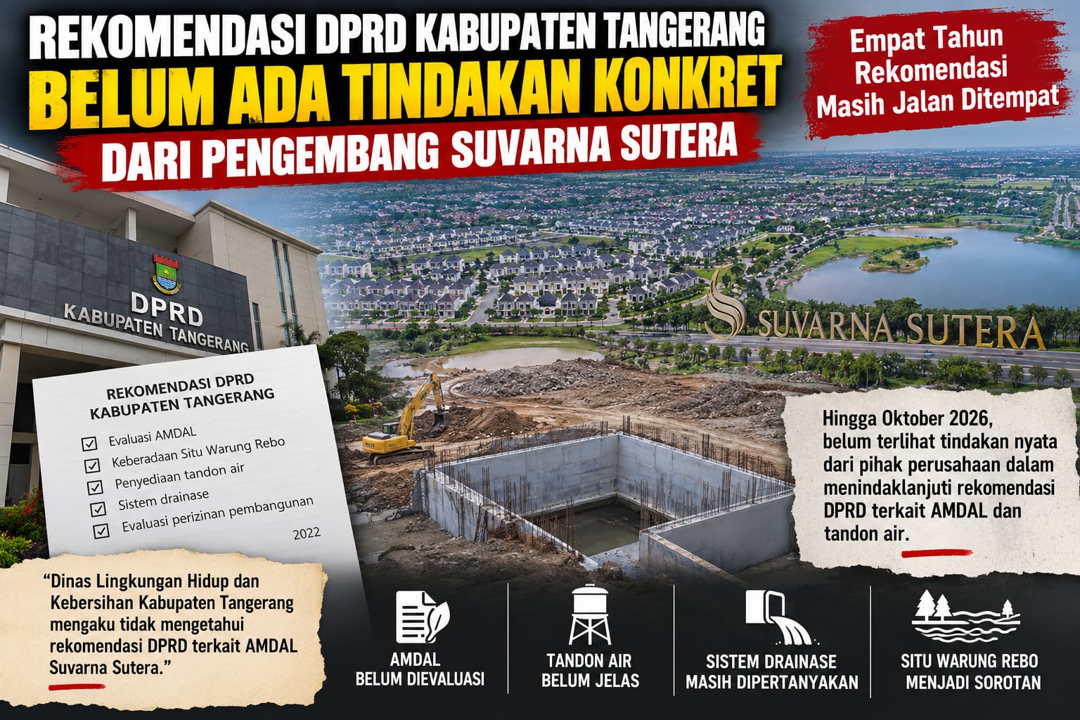 Empat Tahun Rekomendasi DPRD Kabupaten Tangerang Belum Jelas Tindak Lanjutnya, Pengembang Suvarna Sutera Disorot Terkait AMDAL dan Tandon Air