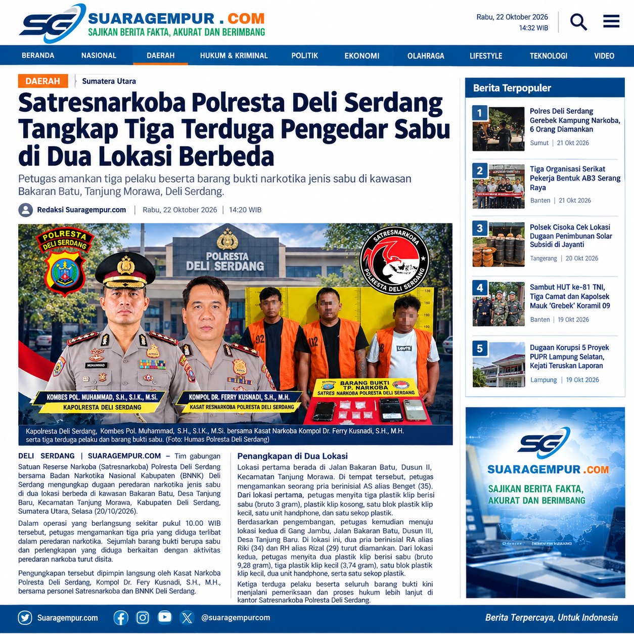 Satresnarkoba Polresta Deli Serdang Tangkap Tiga Terduga Pengedar Sabu di Dua Lokasi